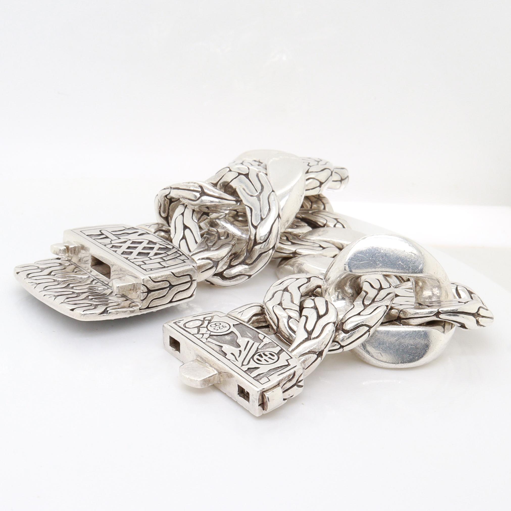 I John Hardy - Bracelet à maillons en argent sterling et pierres précieuses en forme de couronne de feu de lave en vente 2