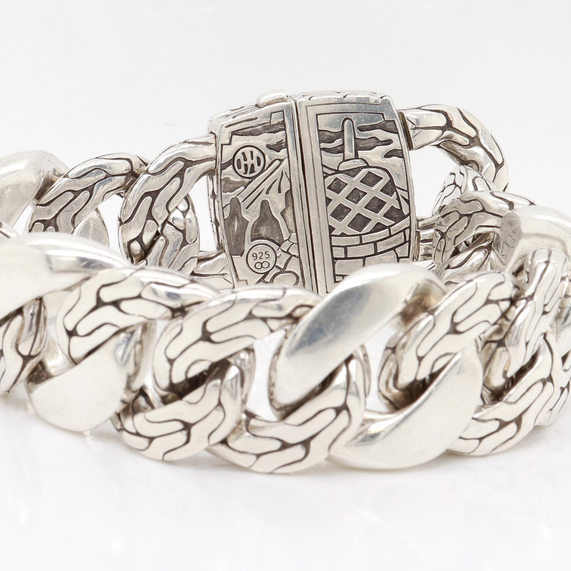 I John Hardy - Bracelet à maillons en argent sterling et pierres précieuses en forme de couronne de feu de lave en vente 1