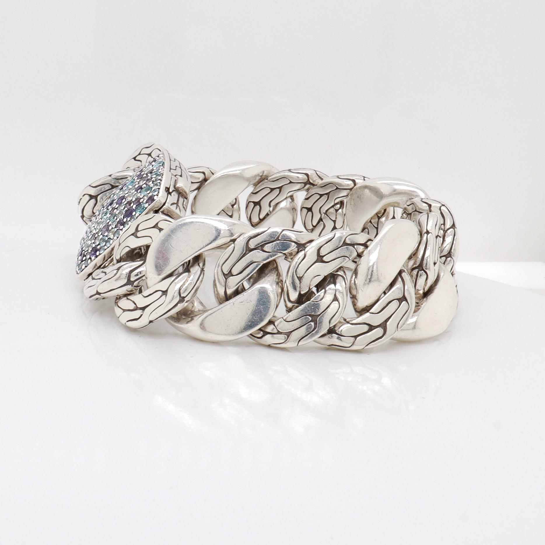 Taille ronde I John Hardy - Bracelet à maillons en argent sterling et pierres précieuses en forme de couronne de feu de lave en vente