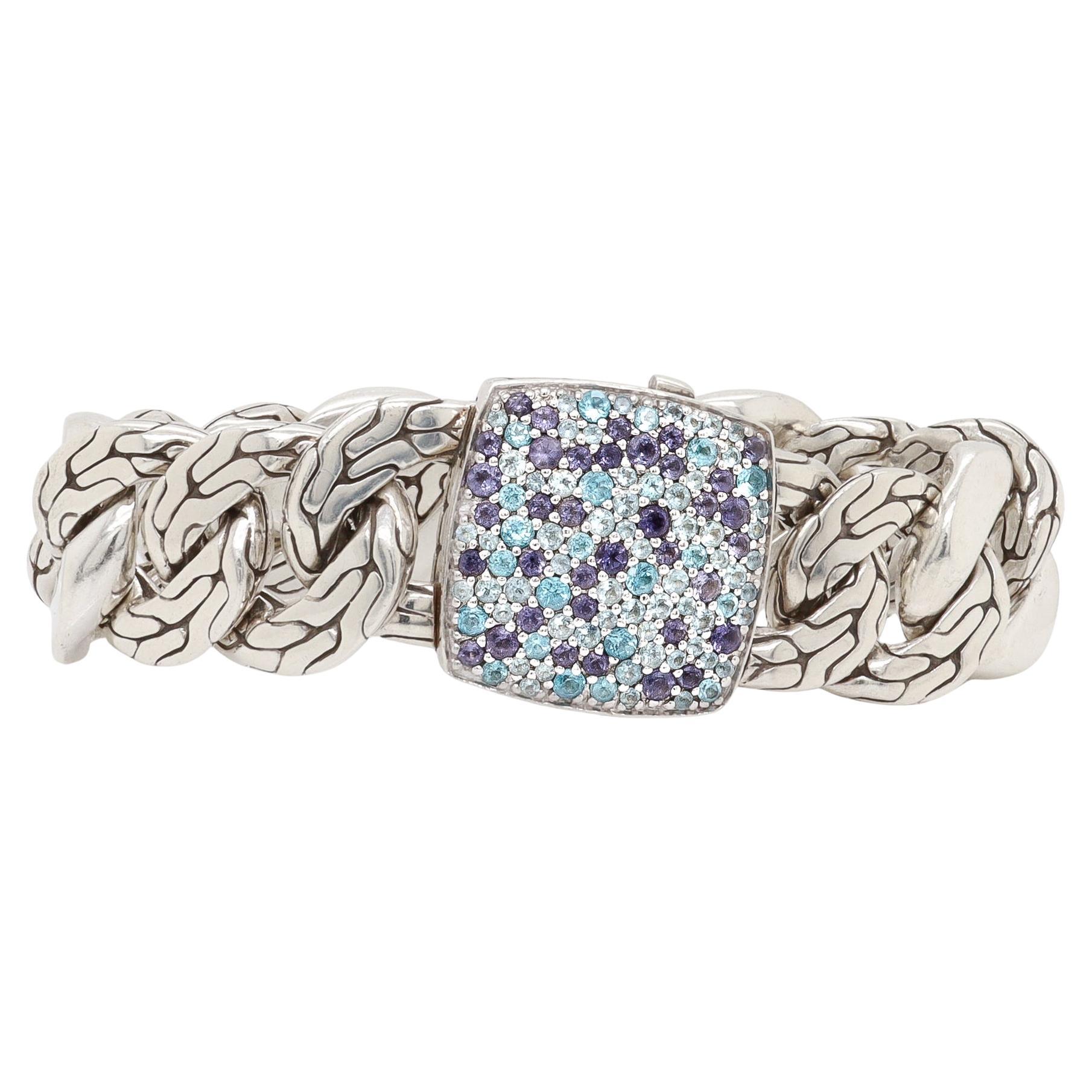 I John Hardy - Bracelet à maillons en argent sterling et pierres précieuses en forme de couronne de feu de lave en vente