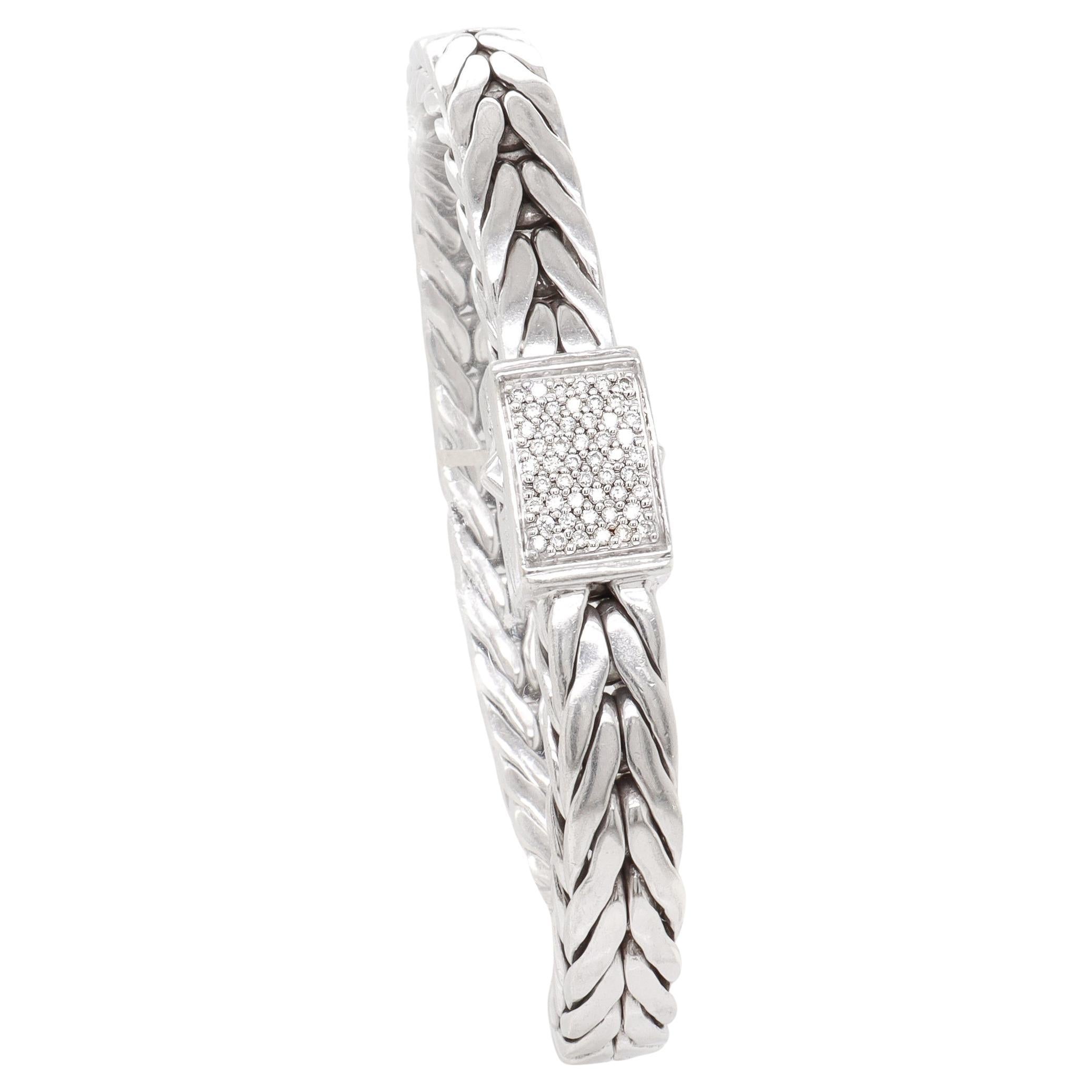 John Hardy Bracelet en argent 9 mm avec fermoir en diamant et chaîne 'Icon'.