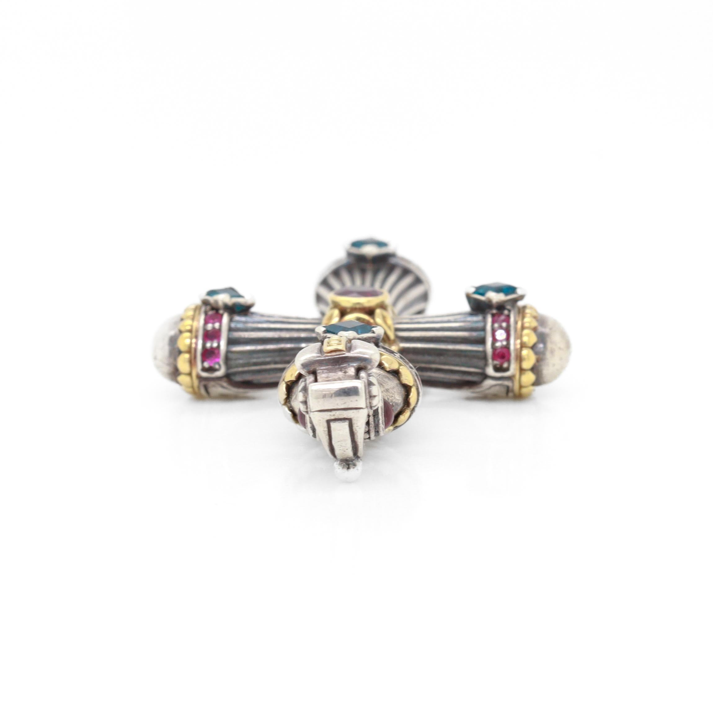 Konstantino Delos Pendentif croix en argent sterling et 18 carats avec plusieurs pierres précieuses en vente 3