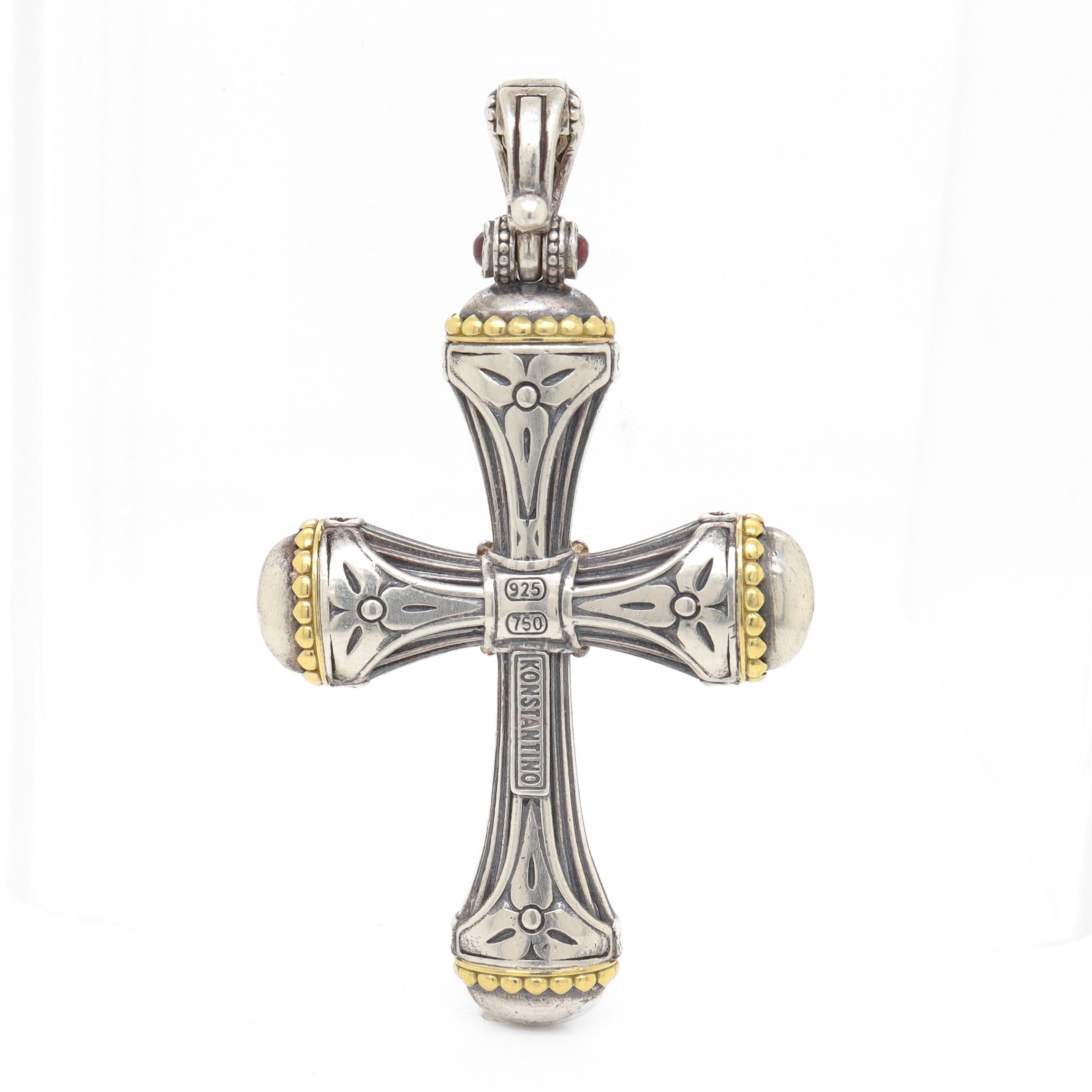 Konstantino Delos Pendentif croix en argent sterling et 18 carats avec plusieurs pierres précieuses Unisexe en vente