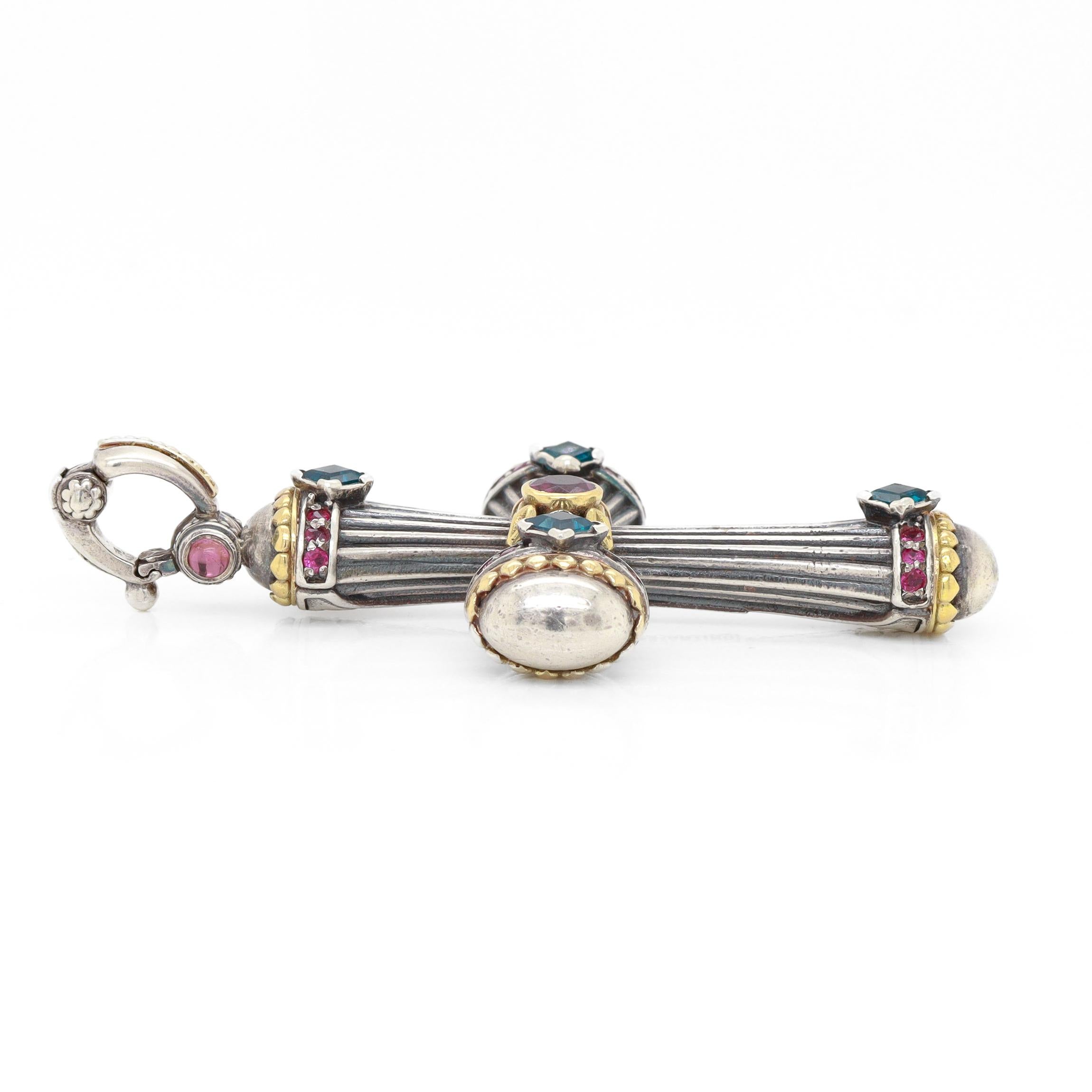 Konstantino Delos Pendentif croix en argent sterling et 18 carats avec plusieurs pierres précieuses en vente 4