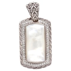 John Hardy Silver Mother of Pearl and White Sapphire Naga Dog Tag Pendant