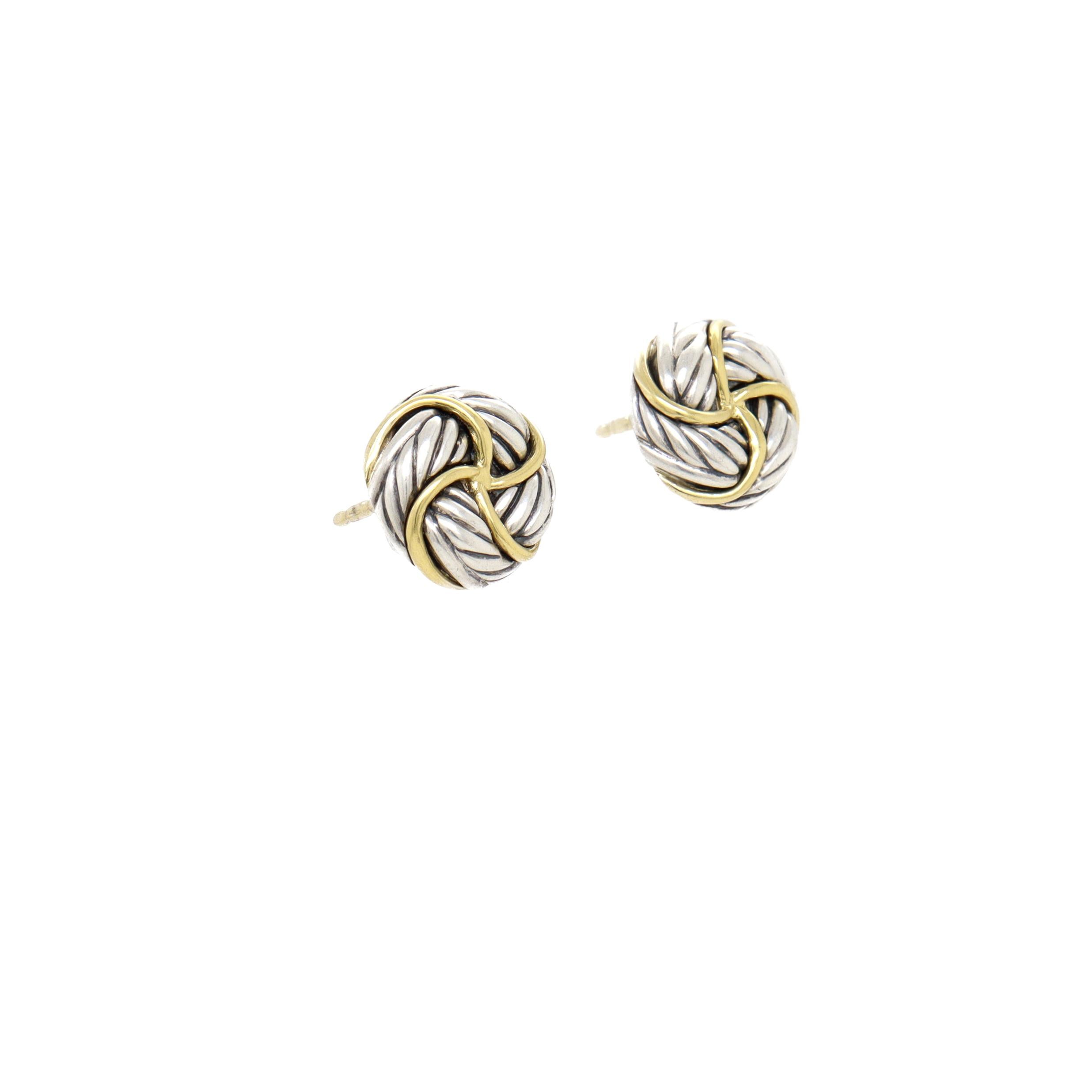 David Yurman Orecchini con nodo d'amore infinito in argento sterling e oro giallo 18 carati in vendita 1