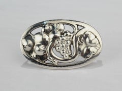Georg Jensen Modernist Sterling Silver Brooch with Grapes and Leaves #177B