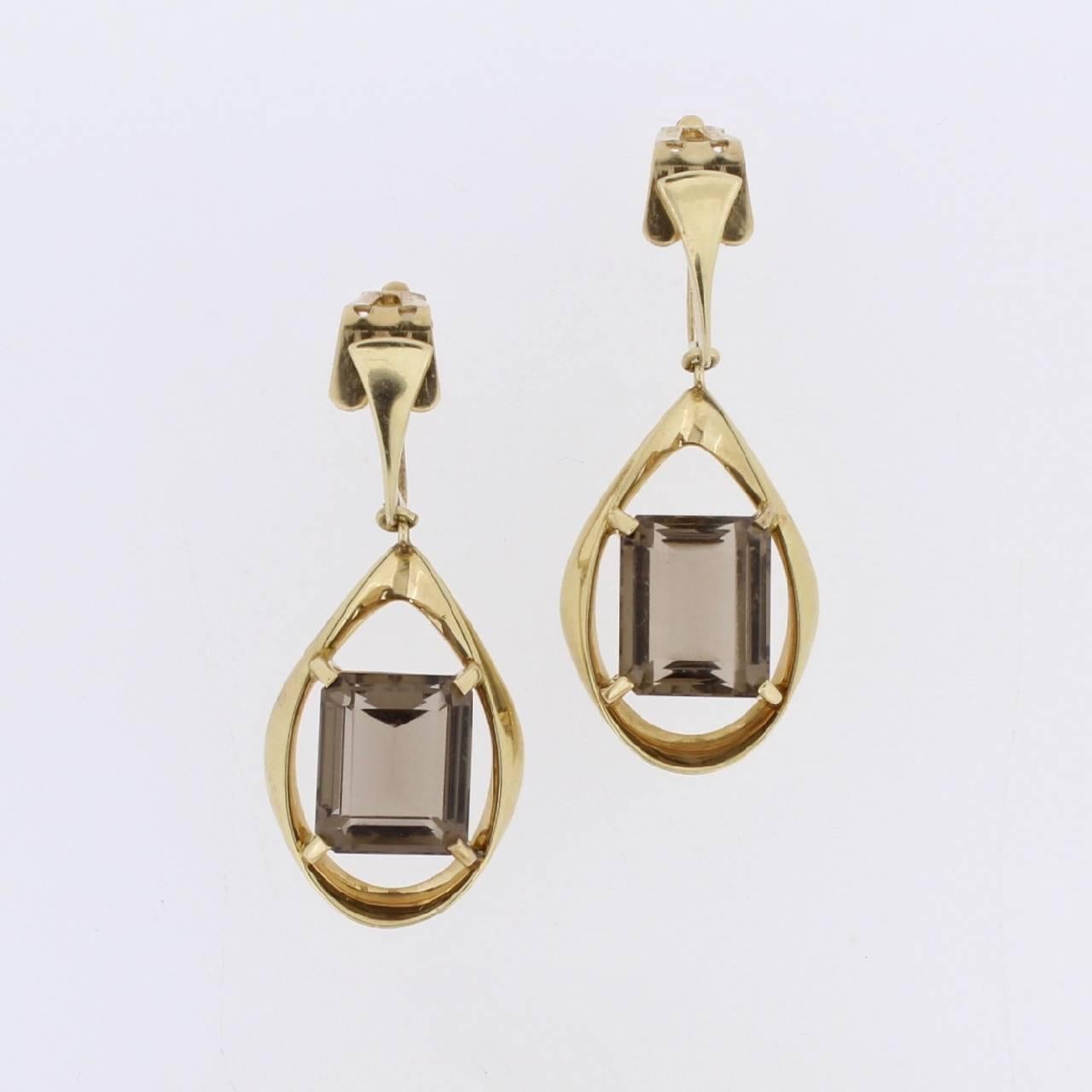 Ronald H Pearson Modernist 14 Karat Forged Gold, Topaz Earrings and Brooch Set In Good Condition For Sale In Philadelphia, PA