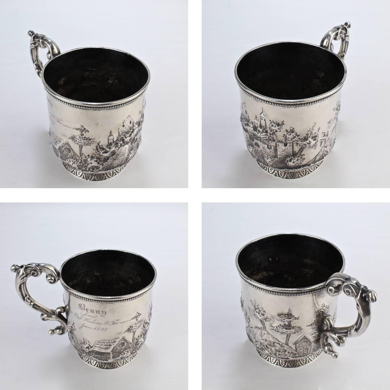 Architectural New Orleans Coin Silver Mug by Adolphe Himmel for Hyde & Goodrich For Sale 1