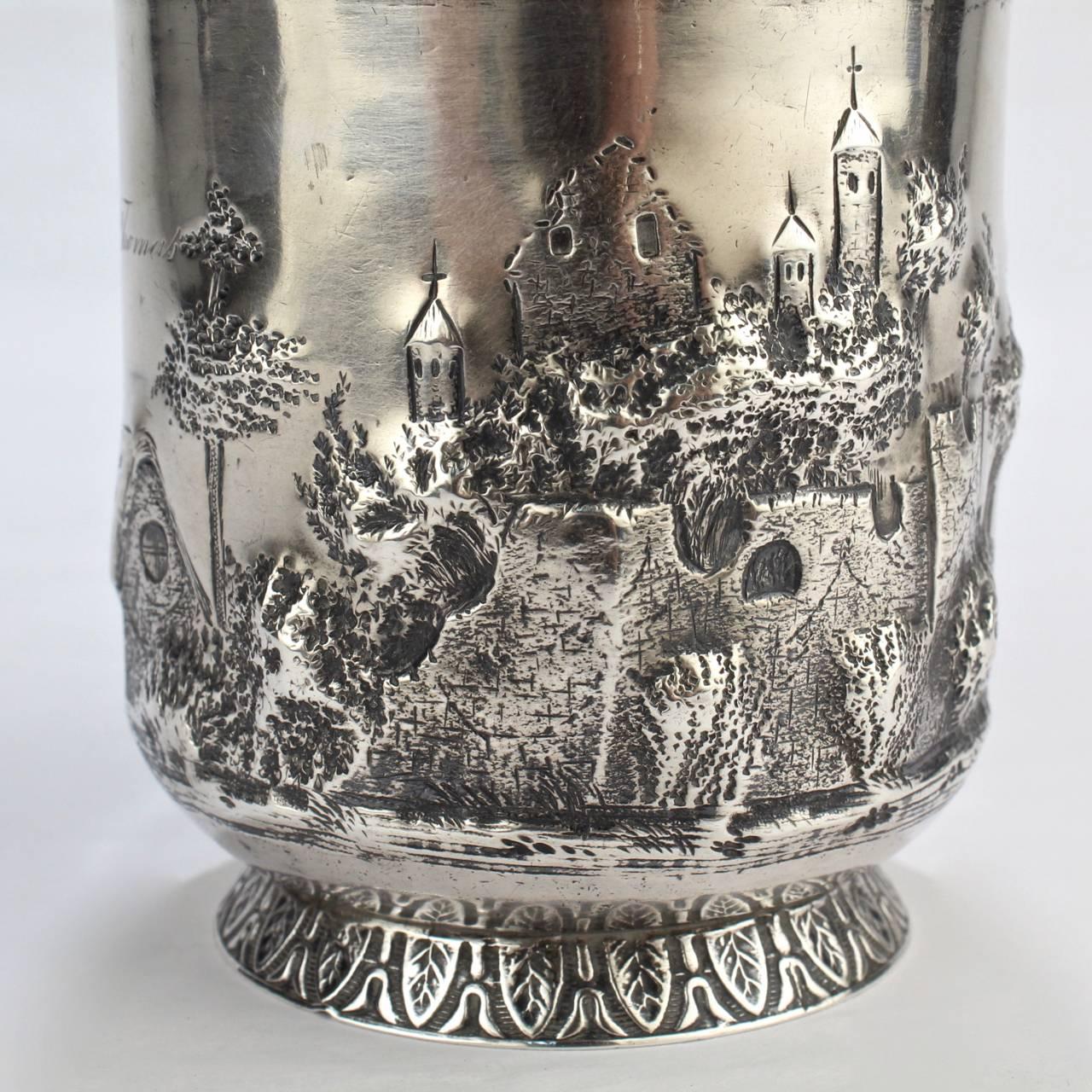 Early Victorian Architectural New Orleans Coin Silver Mug by Adolphe Himmel for Hyde & Goodrich For Sale