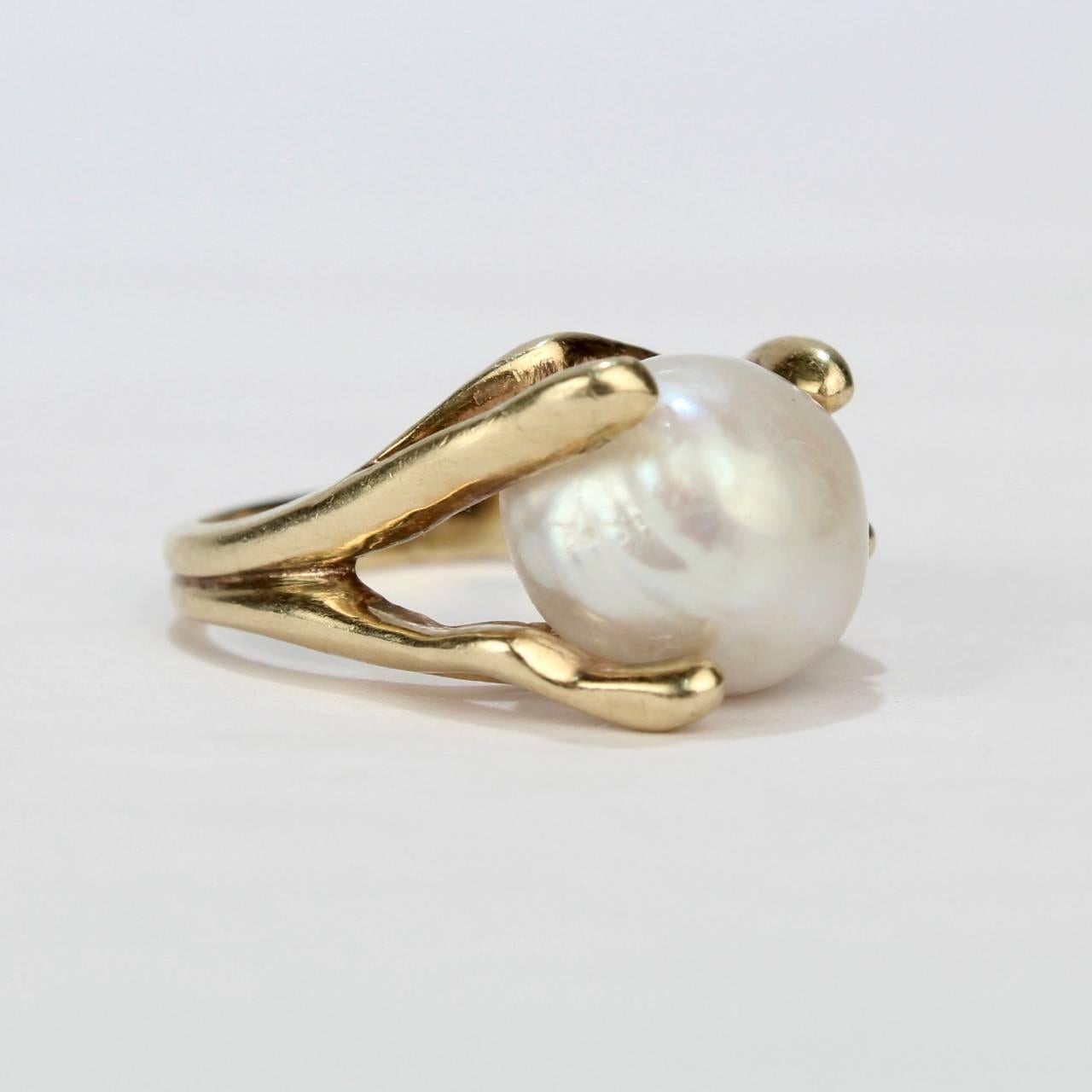 Modernist Gold and Baroque Pearl Cocktail Ring For Sale at 1stDibs ...