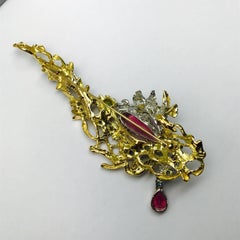 Matsuzaki K18 Pt900 Pink Tourmaline Rubellite Sphene Paraiba Sapphire Brooch