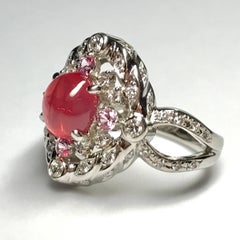 Matsuzaki PT900 Cabochon Pink Spinel Pink Sapphire Diamond Ring