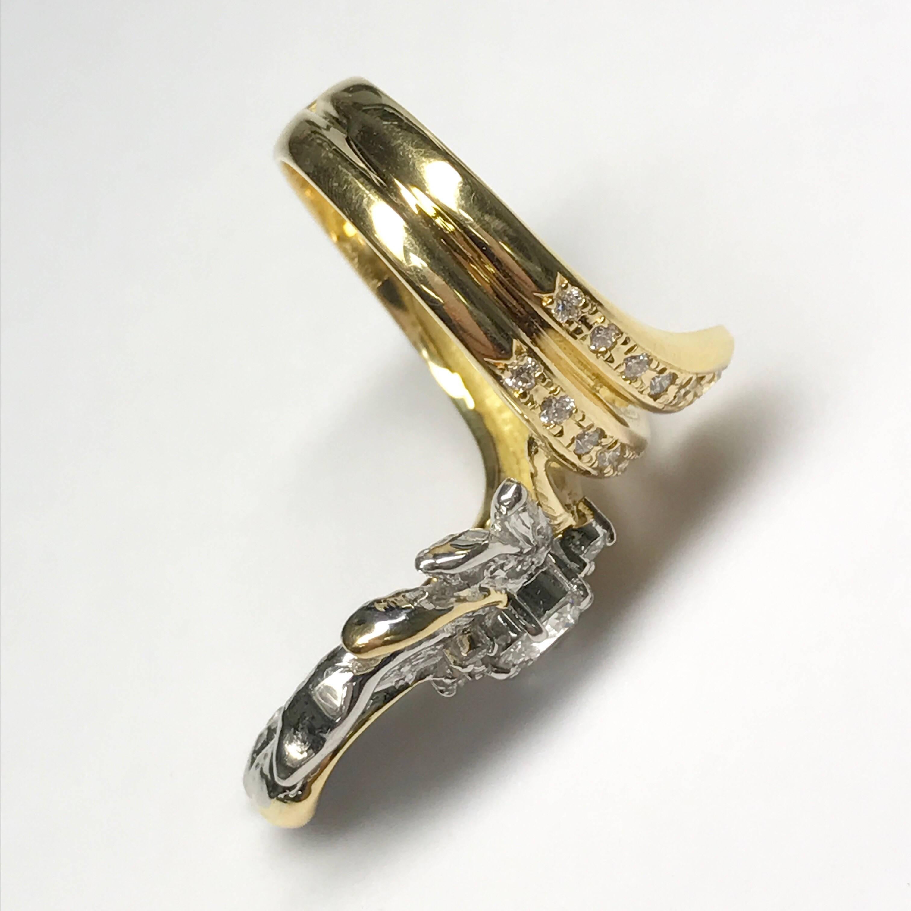 Artist Matsuzaki Diamond Platinum Gold Feather Ring For Sale