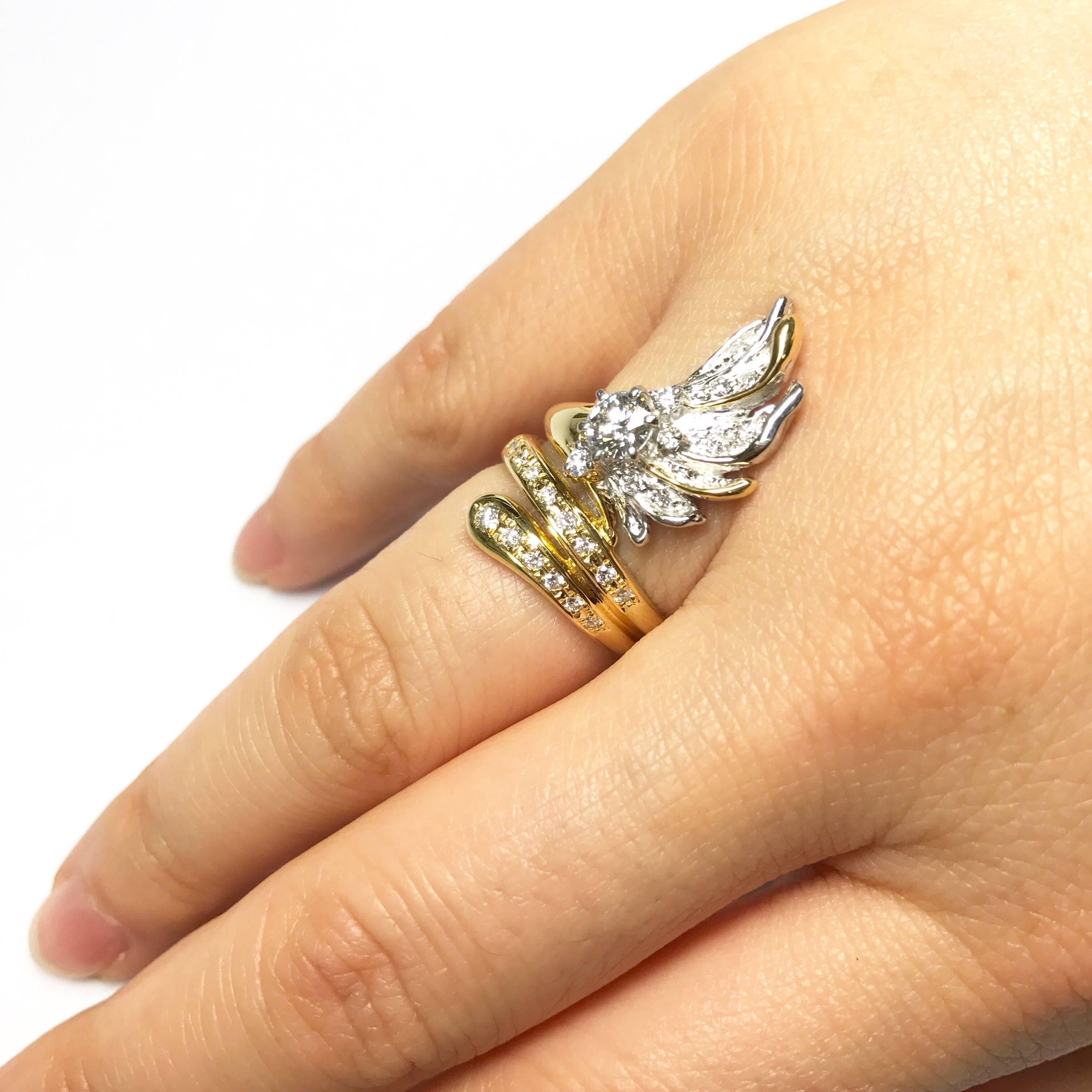Matsuzaki Diamond Platinum Gold Feather Ring For Sale 1