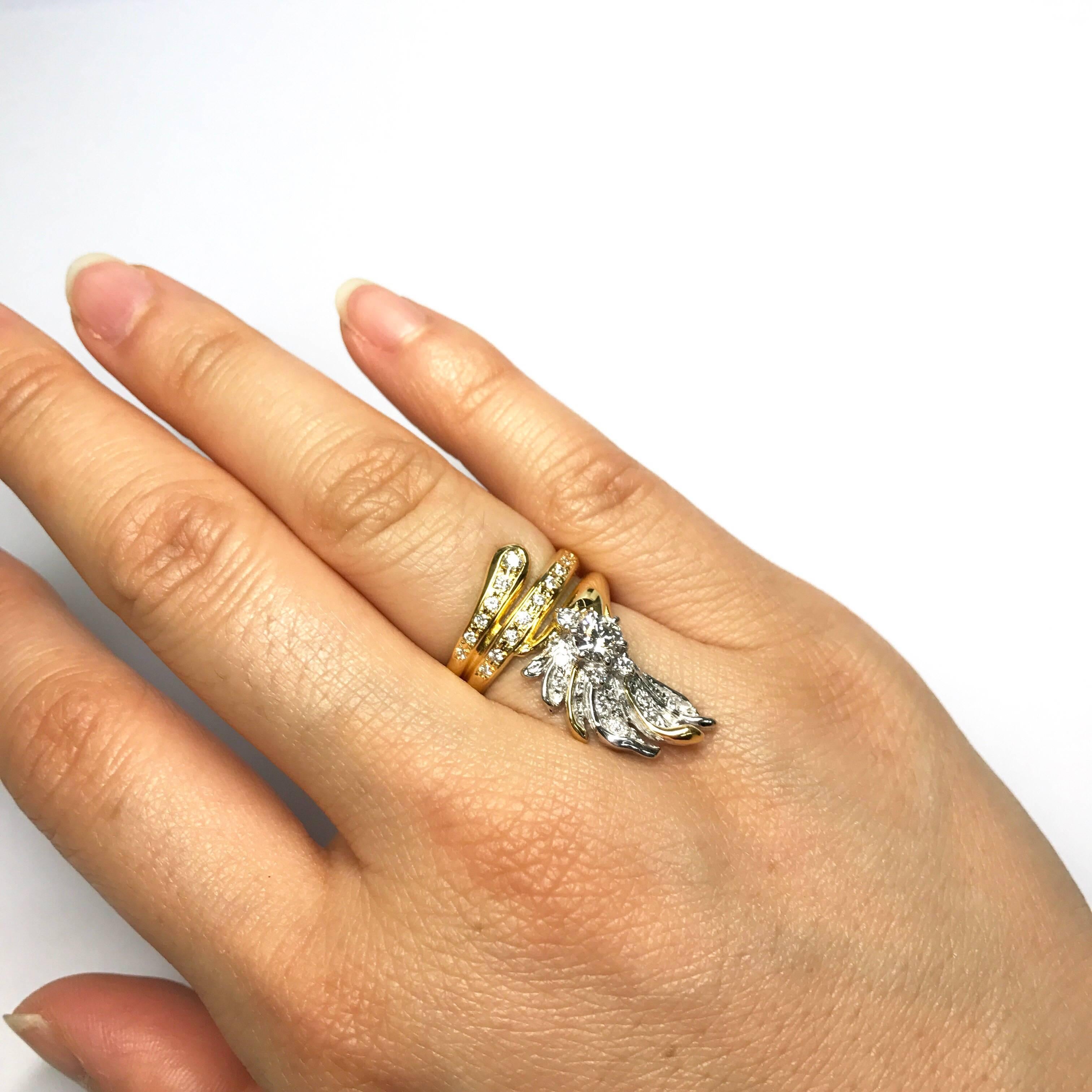 Matsuzaki Diamond Platinum Gold Feather Ring For Sale 2