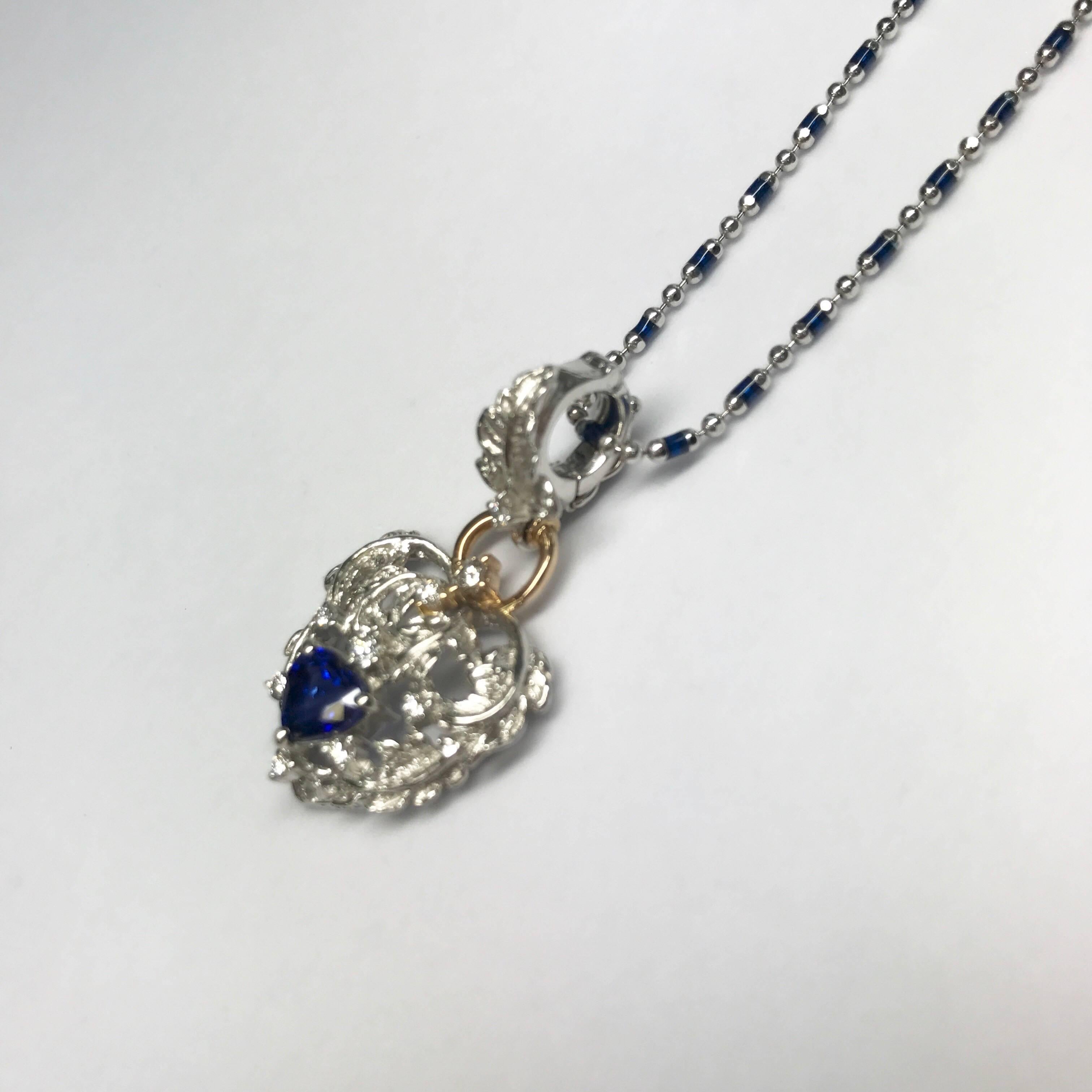 All buyers outside of Japan will receive -10% tax exemption from the list price. 
Please inquire for details.
Sapphire : 1.14ct / Diamonds : 0.21ct
Approximate Size of the center stone : L5.7mm W6.5mm
Necklace Chain : Pt850 with Blue Enamel