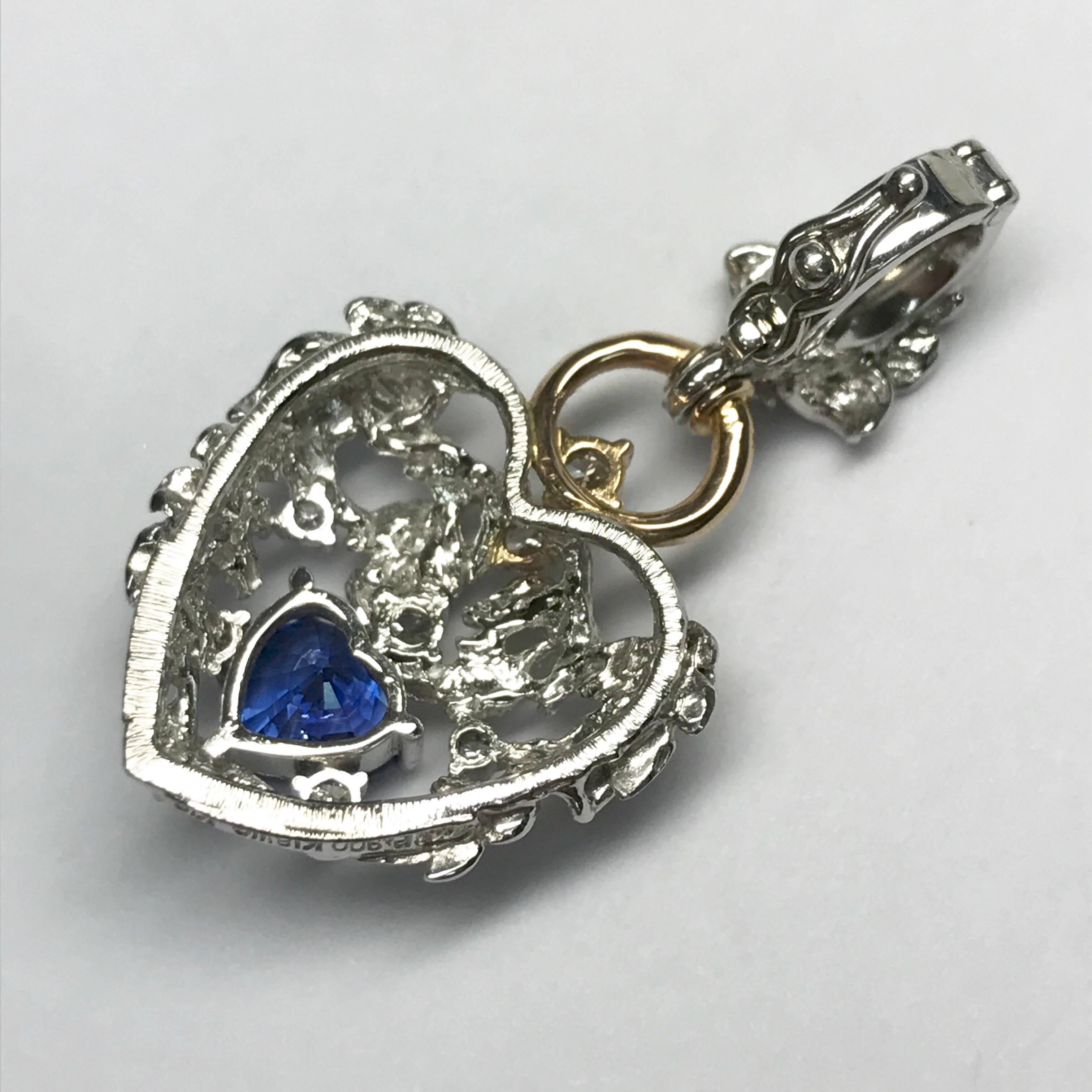 Matsuzaki Pt900 K18WG PG Blue Sapphire Diamond Leaf Motif Pendant Necklace In New Condition For Sale In Tokyo, JP