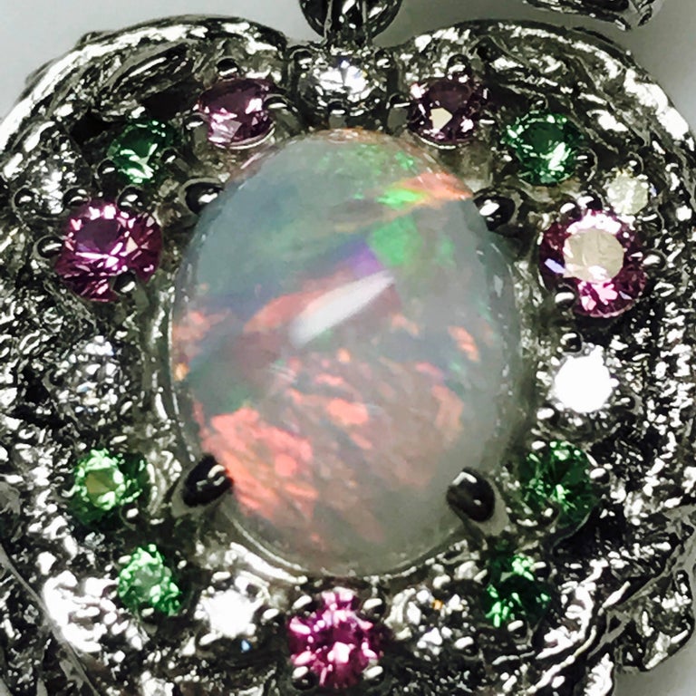 Matsuzaki PT900 K18WG Opal Pink Sapphire Green Garnet Diamond Pendant ...
