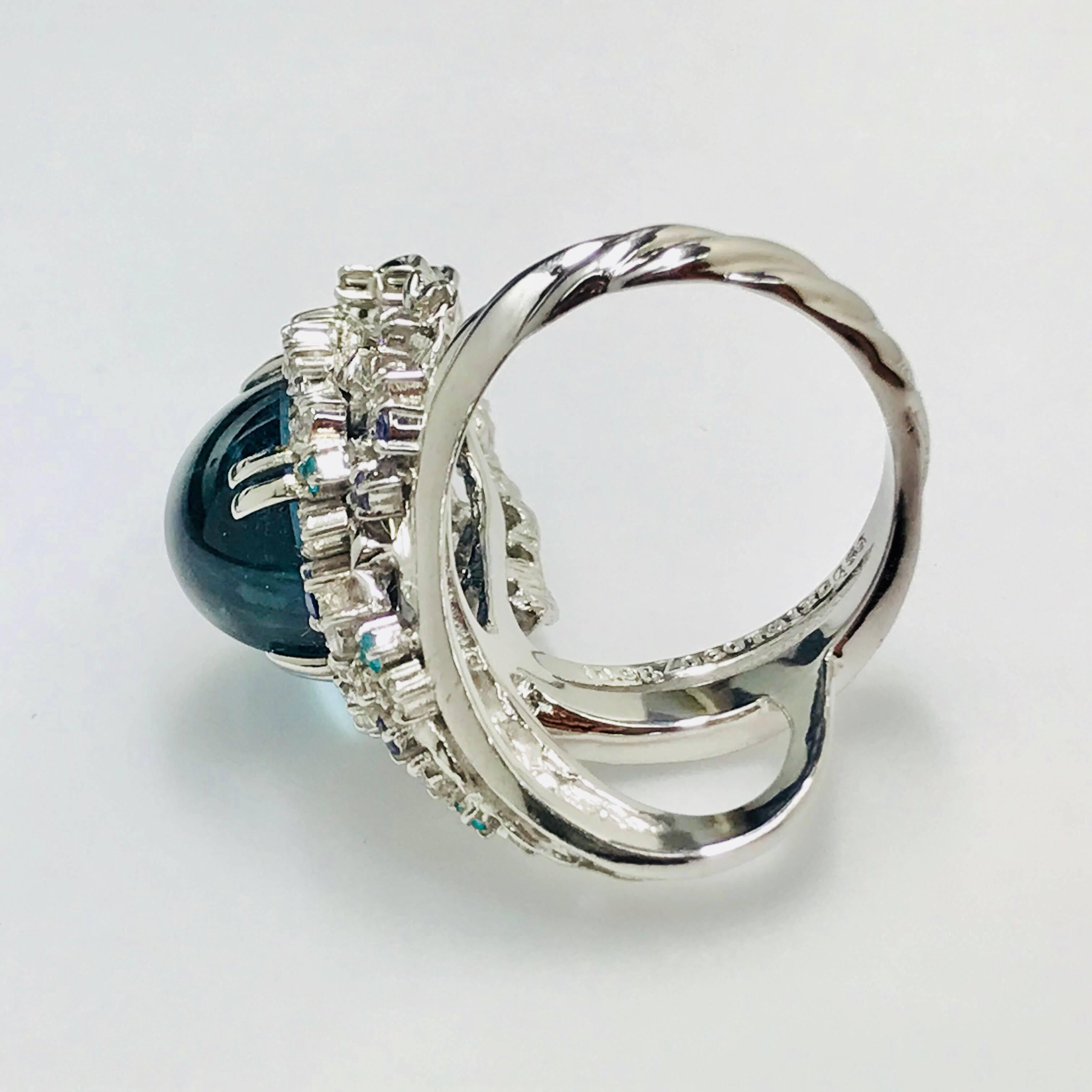 Matsuzaki Indigo Tourmaline Tanzanite Paraiba Diamond Forefinger Platinum Ring In New Condition For Sale In Tokyo, JP