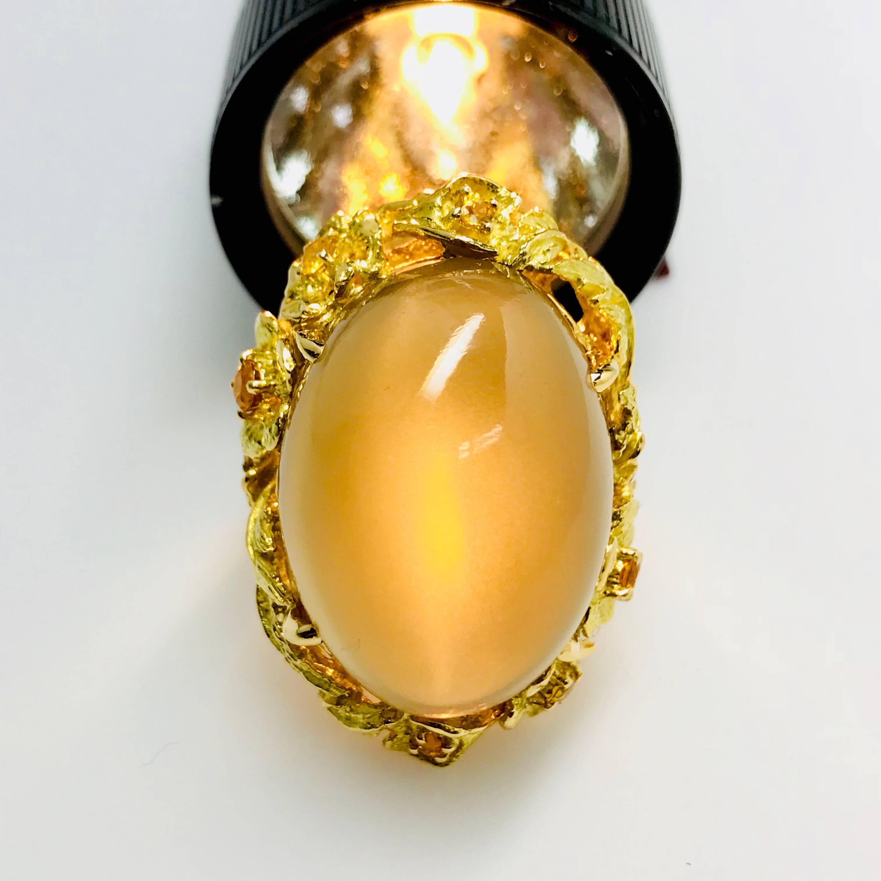 Matsuzaki 45 Carat Oval Moonstone Yellow Sapphire K18YG Floral Ring For Sale 4