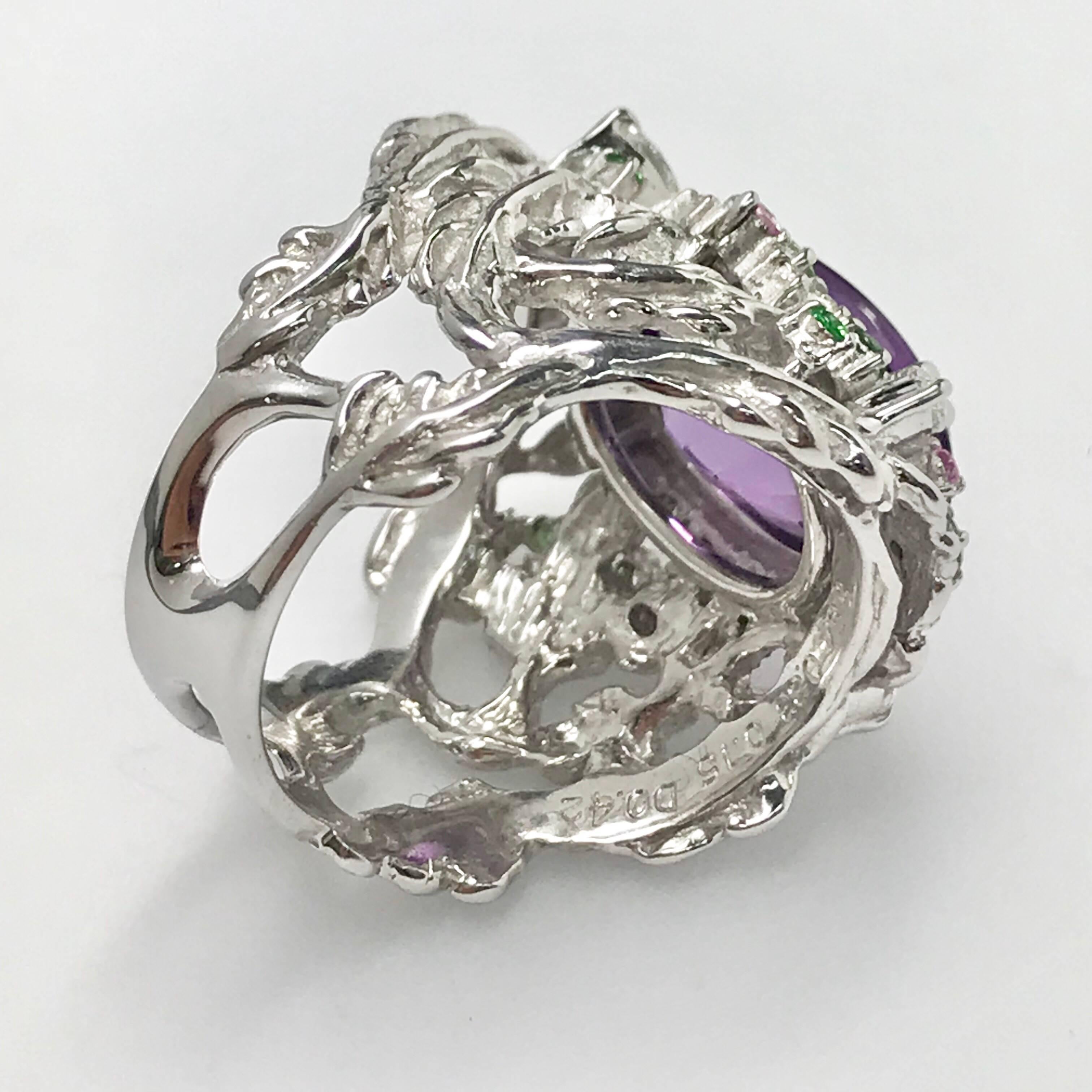 Artist Matsuzaki Oval Amethyst Green Garnet Pink Sapphire Diamond White Gold Ring