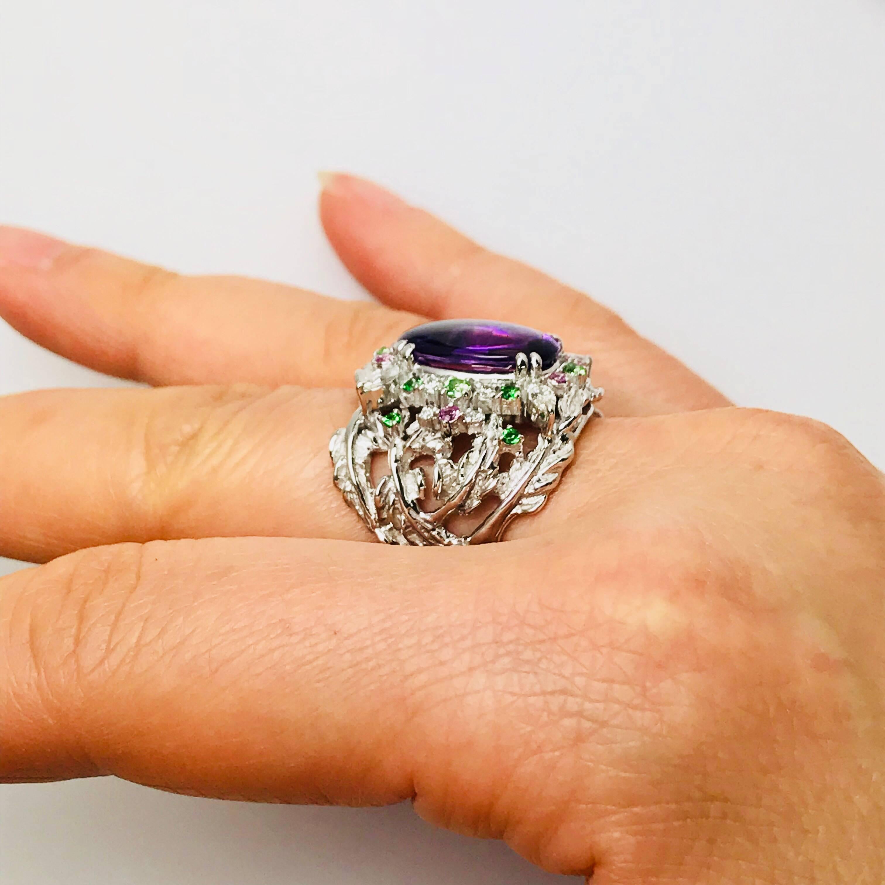 Matsuzaki Oval Amethyst Green Garnet Pink Sapphire Diamond White Gold Ring 1