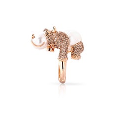 South Sea Pearl, Brown Diamond, 18 Karat Rose Gold, Hippopotamus Cocktail Ring