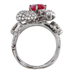 Black Rhodium Ruby Diamond Gold Flower Ring