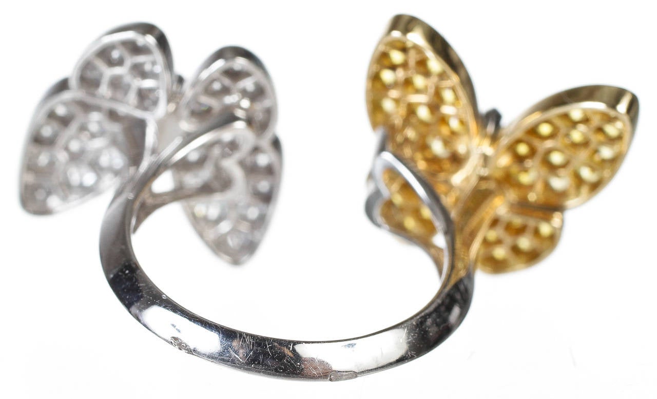 Van Cleef & Arpels Diamond Two Butterfly Between the Finger Ring In Excellent Condition For Sale In Corona Del Mar, CA