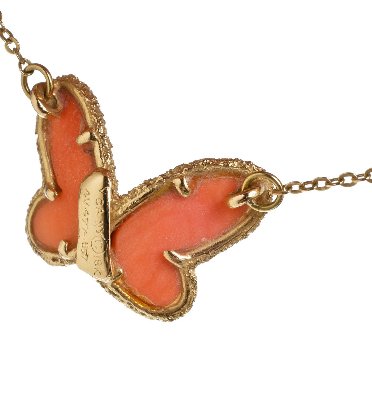 Van Cleef & Arpels Coral Gold Butterfly Alhambra Necklace 2