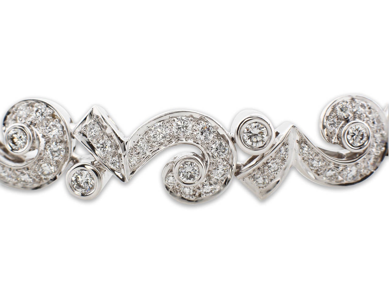 This one of a kind Chanel bracelet is a must have for the Chanel lover. It has been constructed from 18k white gold with brilliant diamonds. This beautiful accessory was hand crafted for a top Chanel client, designed specifically for her.