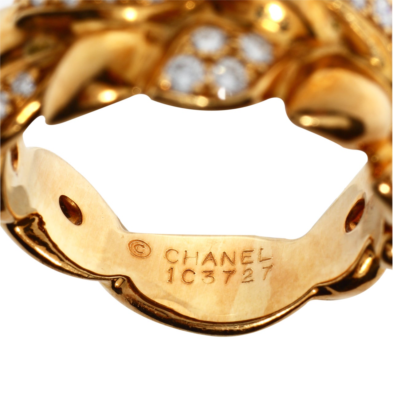 Chanel Diamond Gold Wheat Ring In Excellent Condition In Corona Del Mar, CA