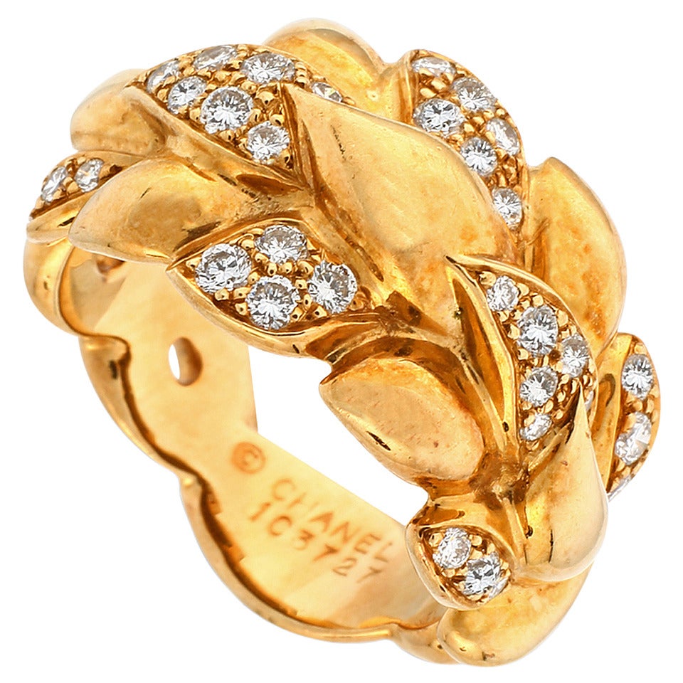Chanel Diamond Gold Wheat Ring