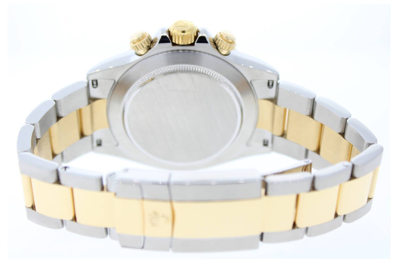Contemporary Rolex Yellow Gold and Stainless Steel Black Diamond Oyster Daytona Wristwatch For Sale