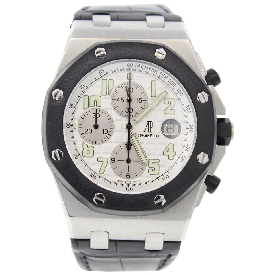 Audemars Piguet Stainless Steel Arabic Chronograph Royal Oak Offshore Wristwatch For Sale