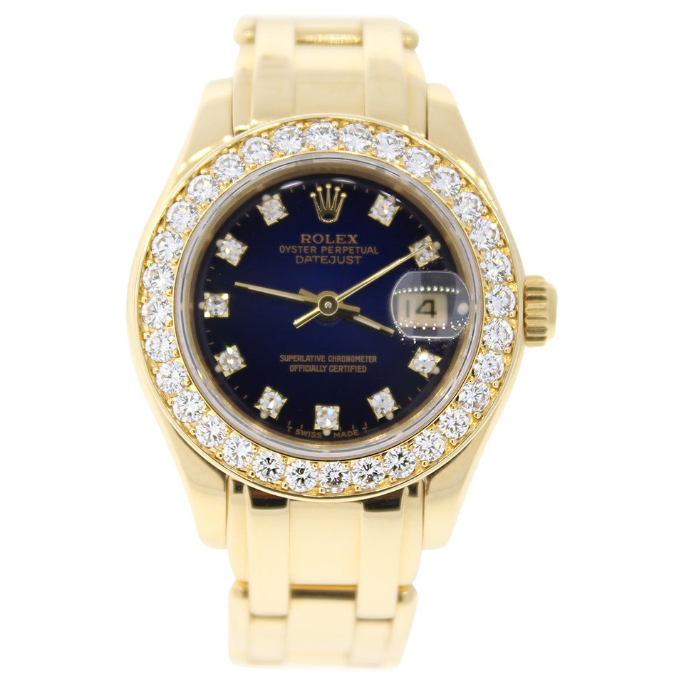 Rolex Lady's Yellow Gold Diamond Bezel Masterpiece Wristwatch For Sale