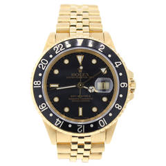 Rolex Yellow Gold Black Index GMT Master II Wristwatch