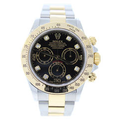 Rolex Yellow Gold and Stainless Steel Black Diamond Oyster Daytona Wristwatch