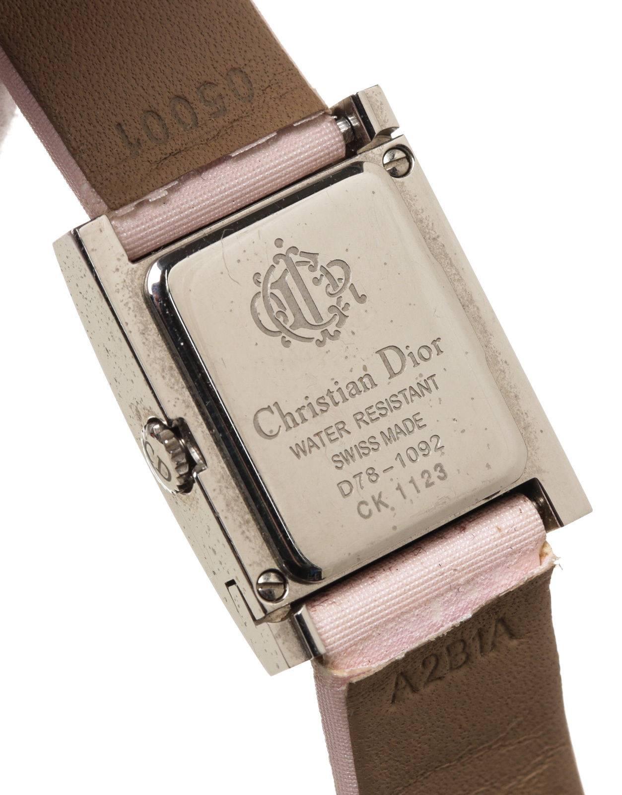 Christian Dior Stainless Steel and Pink Satin Watch For Sale 3