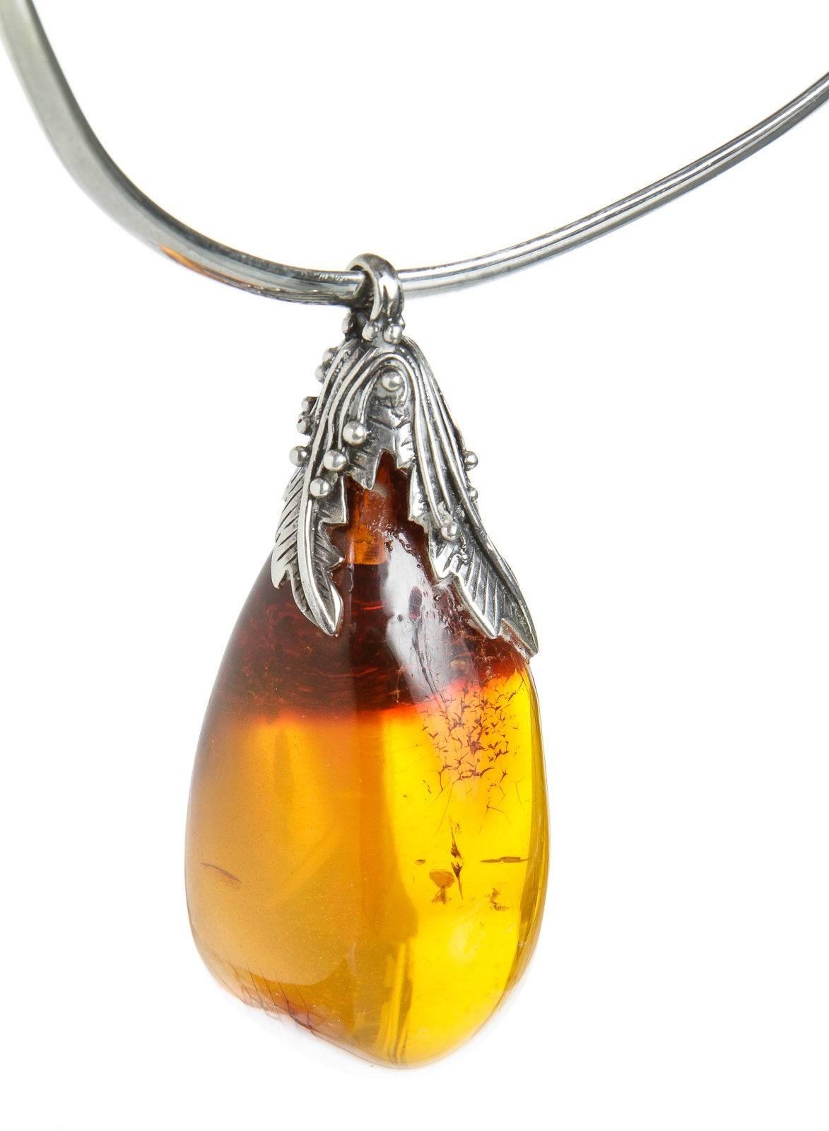 Women's House of Amber Silver Amber Pendant Necklace For Sale
