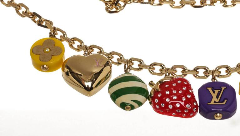 LOUIS VUITTON Necklace Pendant AUTH LV LOGO Strawberry heart Ladybugs Chain  F/S