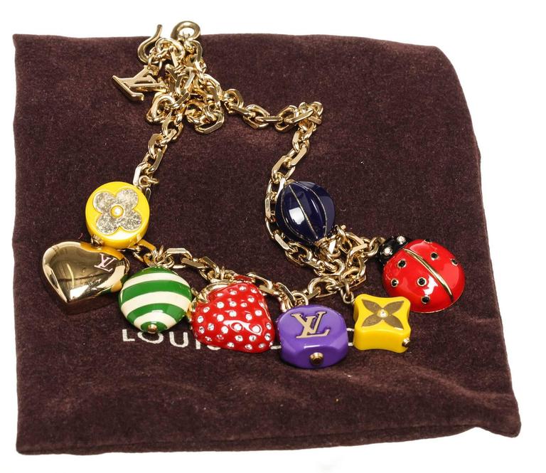 Louis Vuitton Dice Color Stones Necklace Pendant Gold 42cm Free Shipping