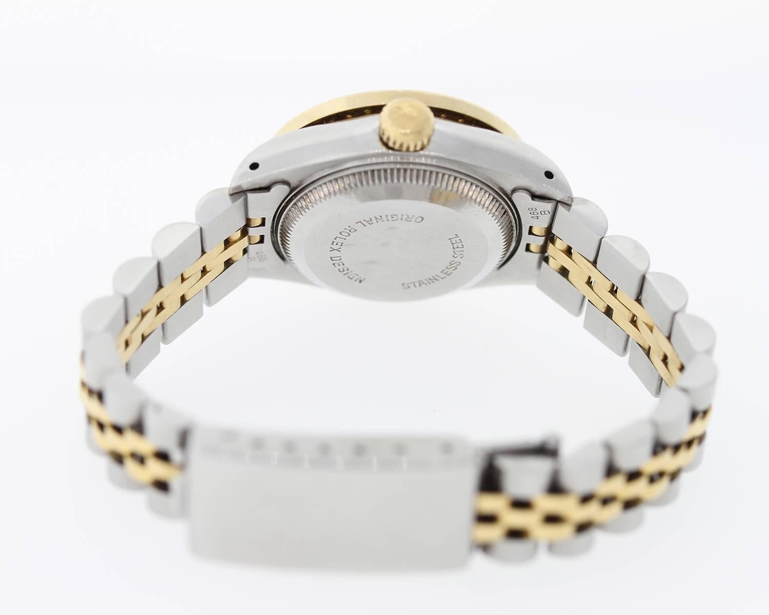 Rolex Lady's Yellow Gold Stainless Steel Diamond Datejust Automatic Wristwatch In Good Condition In Corona Del Mar, CA