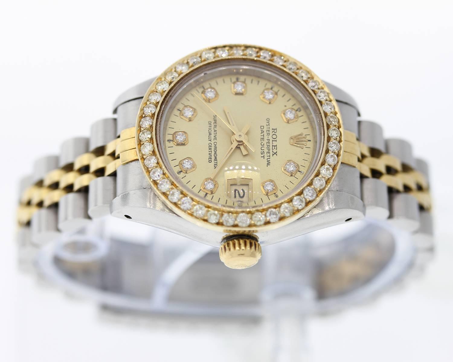Brand Name: Rolex
Style Number: 30919
Style Name: Datejust
Color Name (Dial): Custom Champagne Diamond Dial
Country of Manufacture: Switzerland
Gender: Womens
Strap Material: Stainless Steel/18K Yellow Gold
Case Metal: Stainless Steel/18K
