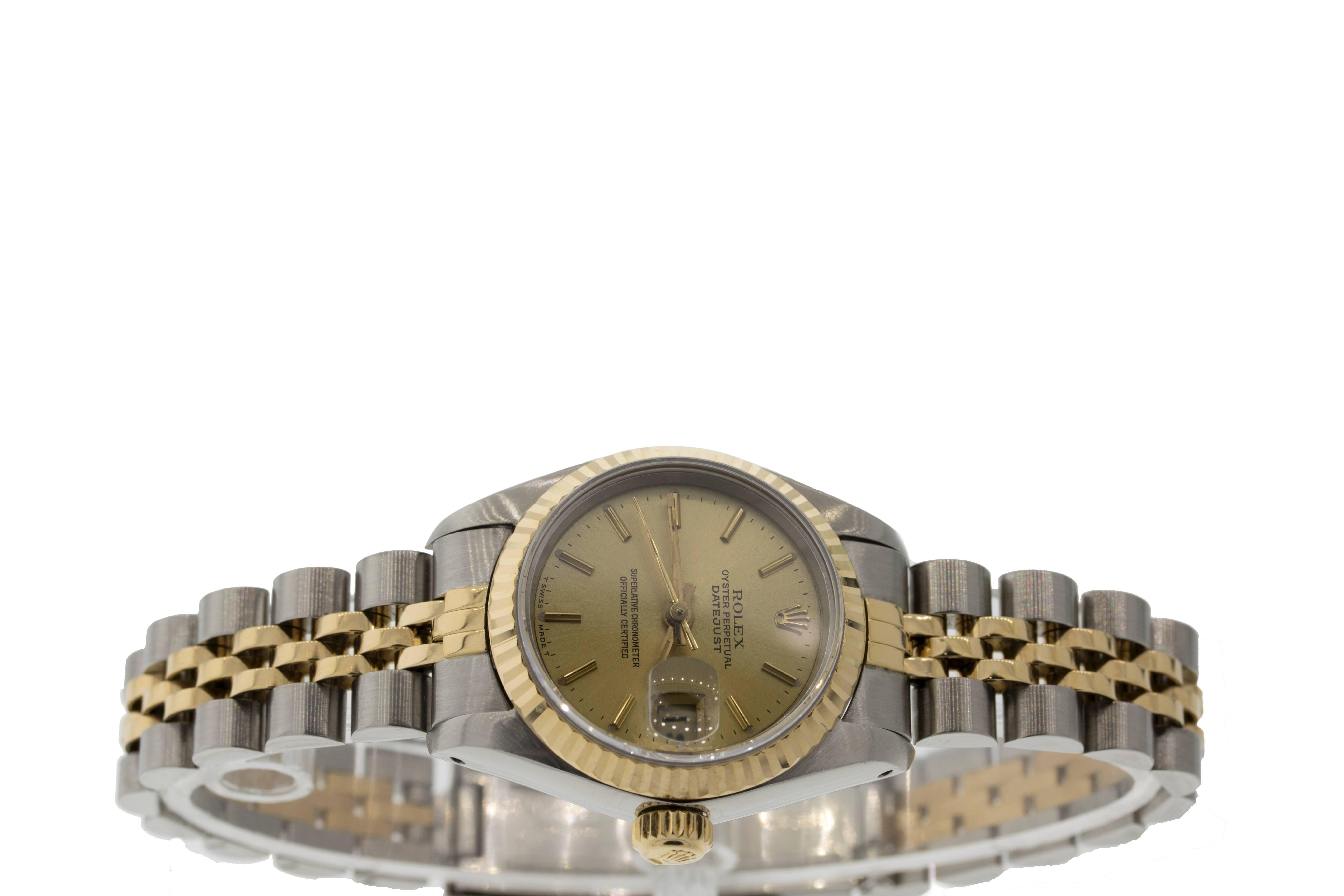 Brand Name: Rolex
Style Number: 32330
Style Name: Datejust
Color Name (Dial): Champagne with Gold Hour Markers
Country of Manufacture: Switzerland
Gender: Womens
Strap Material: Stainless Steel/18K Yellow Gold
Case Metal: Stainless Steel/18K