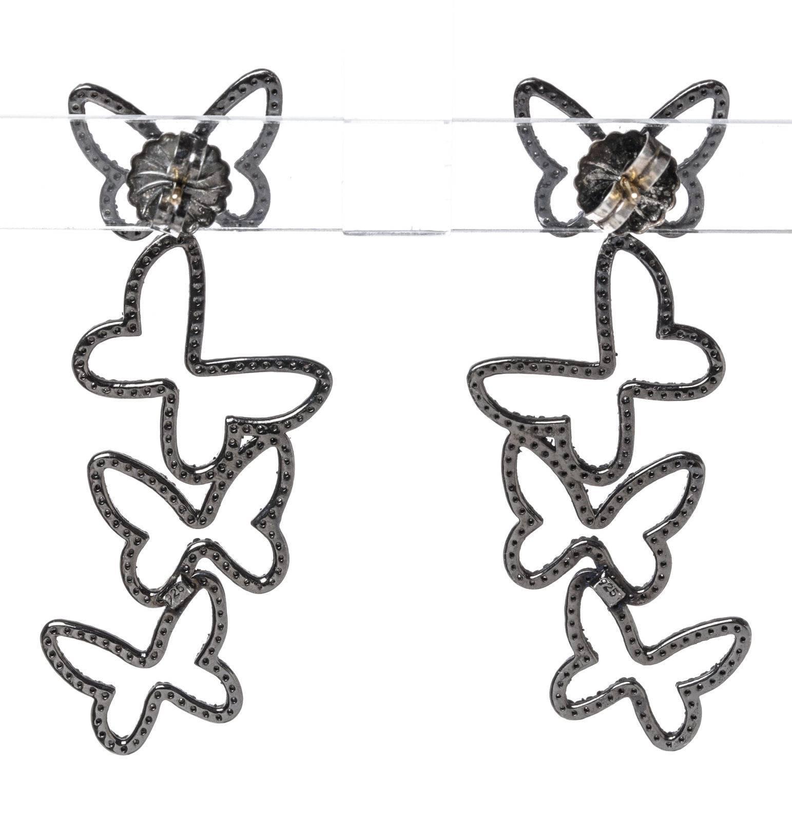 Julia Post Sterling Silver Diamond Butterfly Drop Earrings For Sale 1