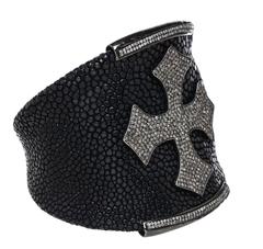 Julia Post Black Stingray and Diamond Cross Cuff Bracelet
