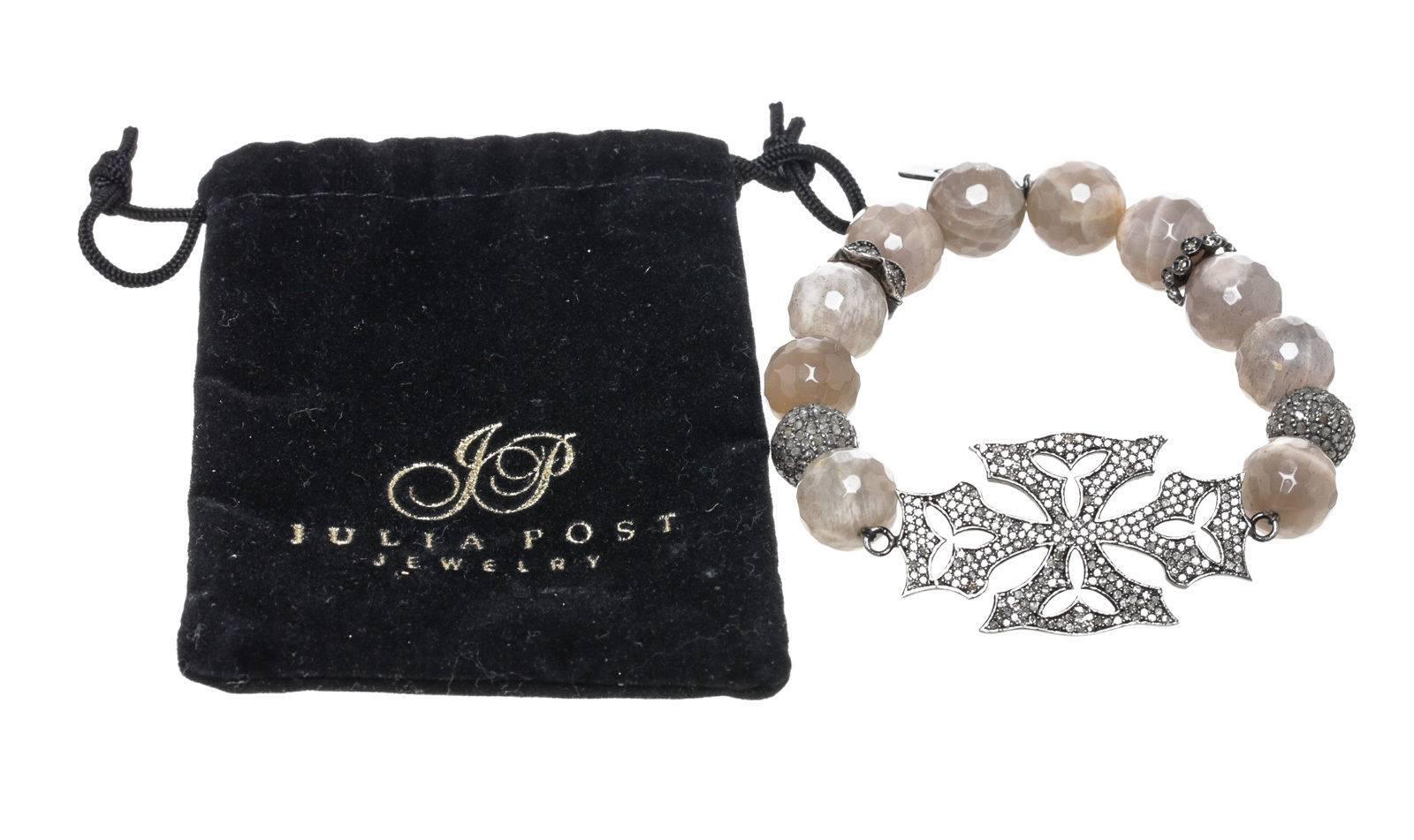 Julia Post Agate Diamond Silver Cross Bracelet For Sale 3