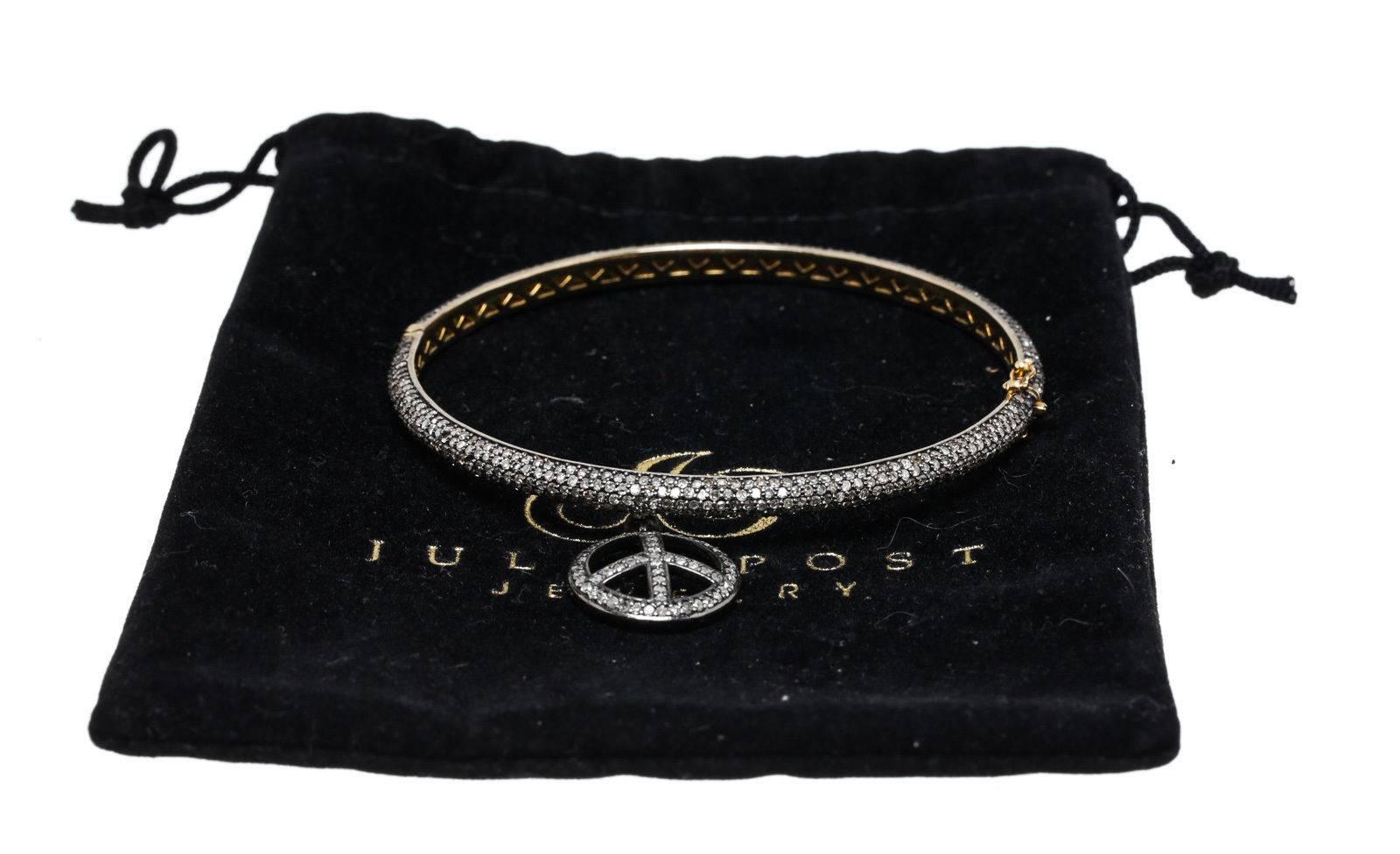 Julia Post Diamond Gold Peace Sign Bangle Bracelet For Sale 3